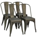 Set Of 4 Dining Side Stackable Cafe Metal Chairs-Gun. - ER53. These are vintage metal chairs which