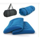 FLOOR FUTON MATTRESS MEDIUM FIRM THICKENED TATAMI MAT WITH CARRYING BAG-BLUE-DOUBLE SIZE. - ER53