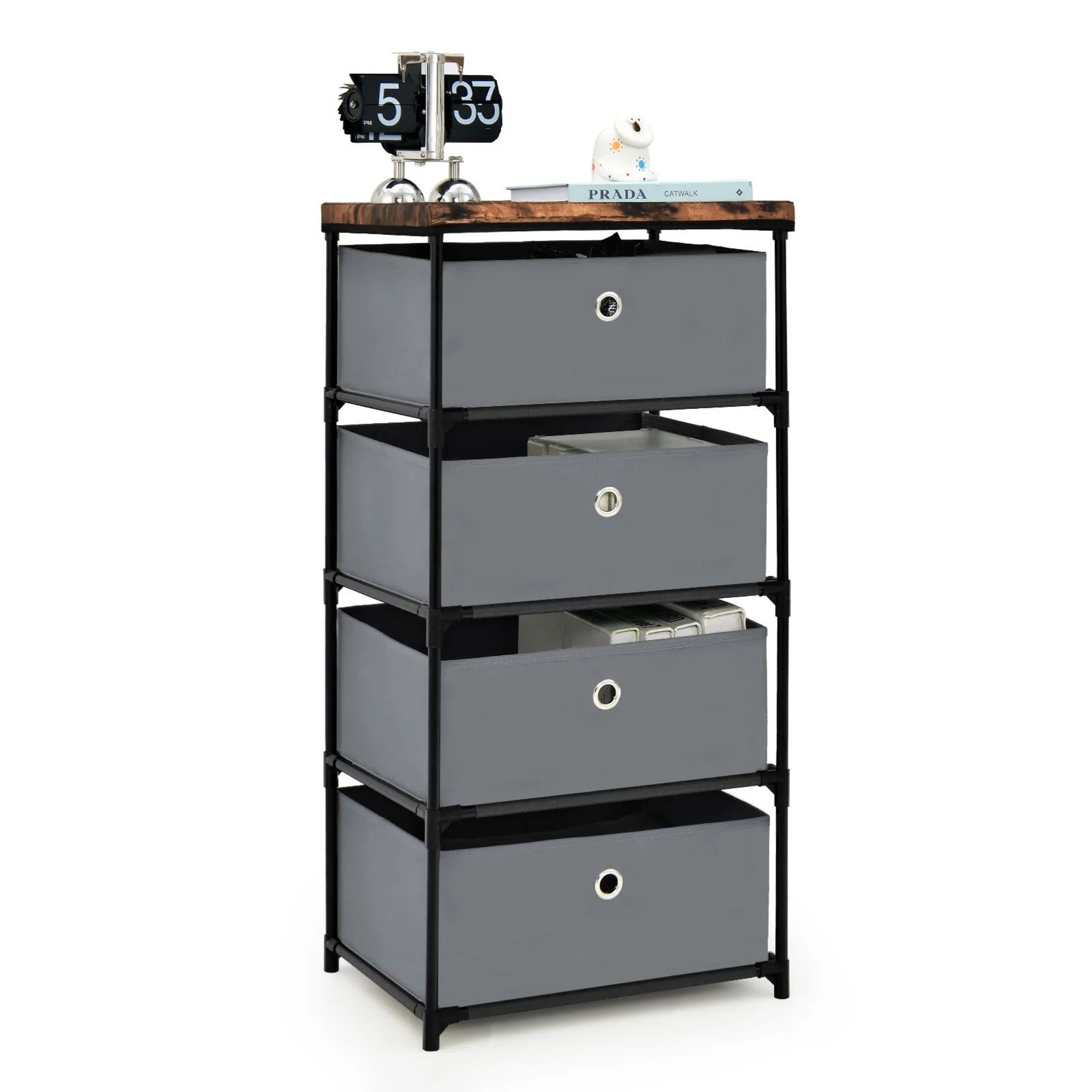 4-Tier Fabric Dresser with Drawers and Metal Frame-Grey. - ER53.