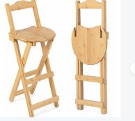 Set of 2 Folding Bar Stool Bamboo Kitchen Counter Height Stools with Backrest. - ER53. Complete your