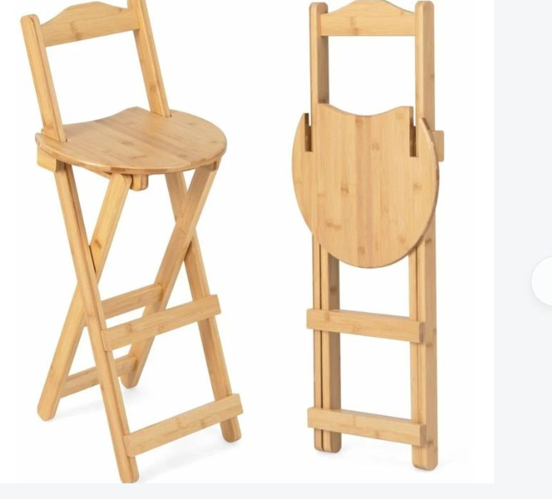 Set of 2 Folding Bar Stool Bamboo Kitchen Counter Height Stools with Backrest. - ER53. Complete your