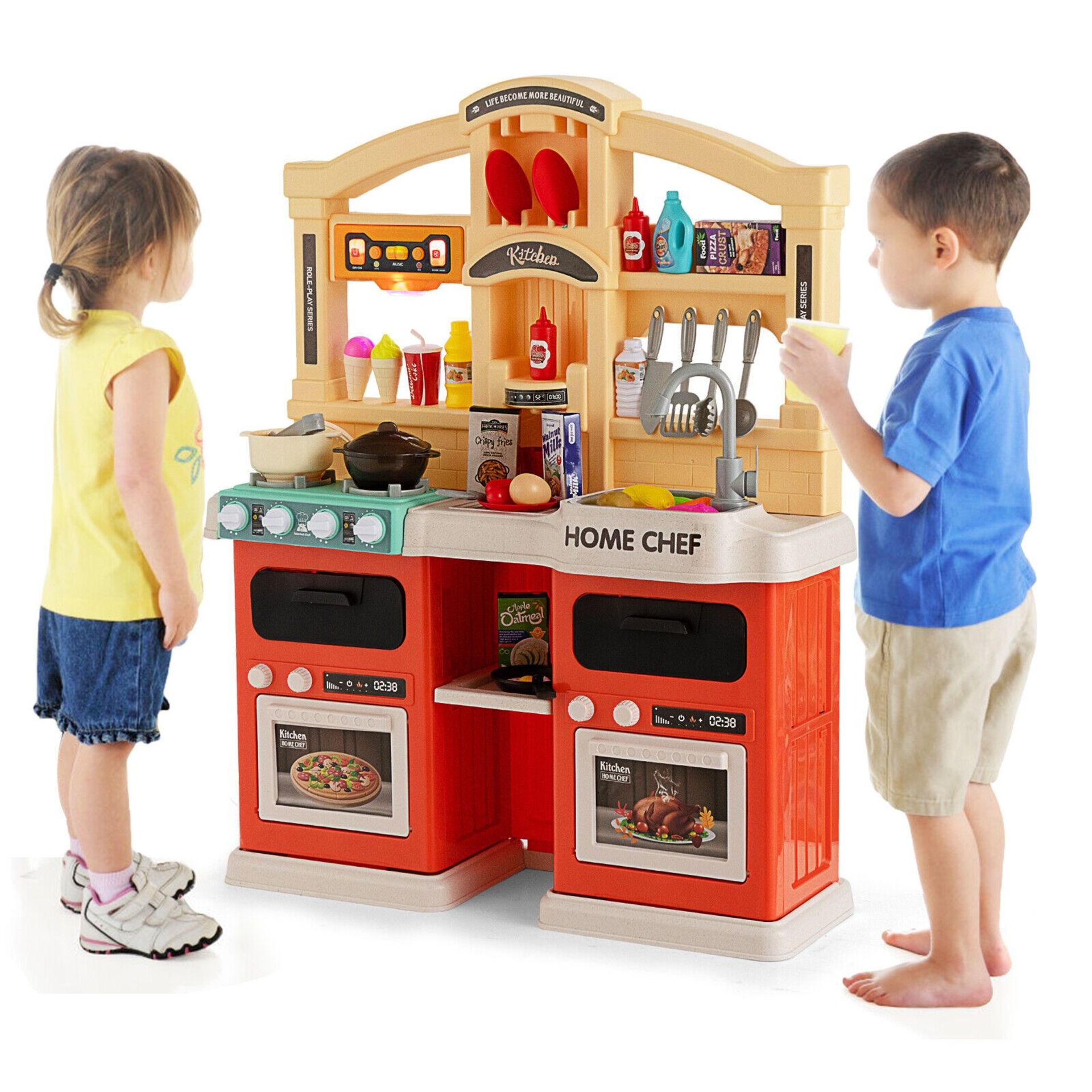 Kid’s Kitchen Play set 69 PCS Toys w/ Realistic Lights & Food & Sounds Orange. - ER53. Are you still