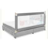 175CM BABY BED RAIL GUARD WITH DOUBLE SAFETY LOCK AND ADJUSTABLE HEIGHT-DARK GREY. - ER53.
