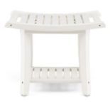 Waterproof Bath Stool With Curved Seat And Storage Shelf-White. - ER53. Made Of Hdpe Material To