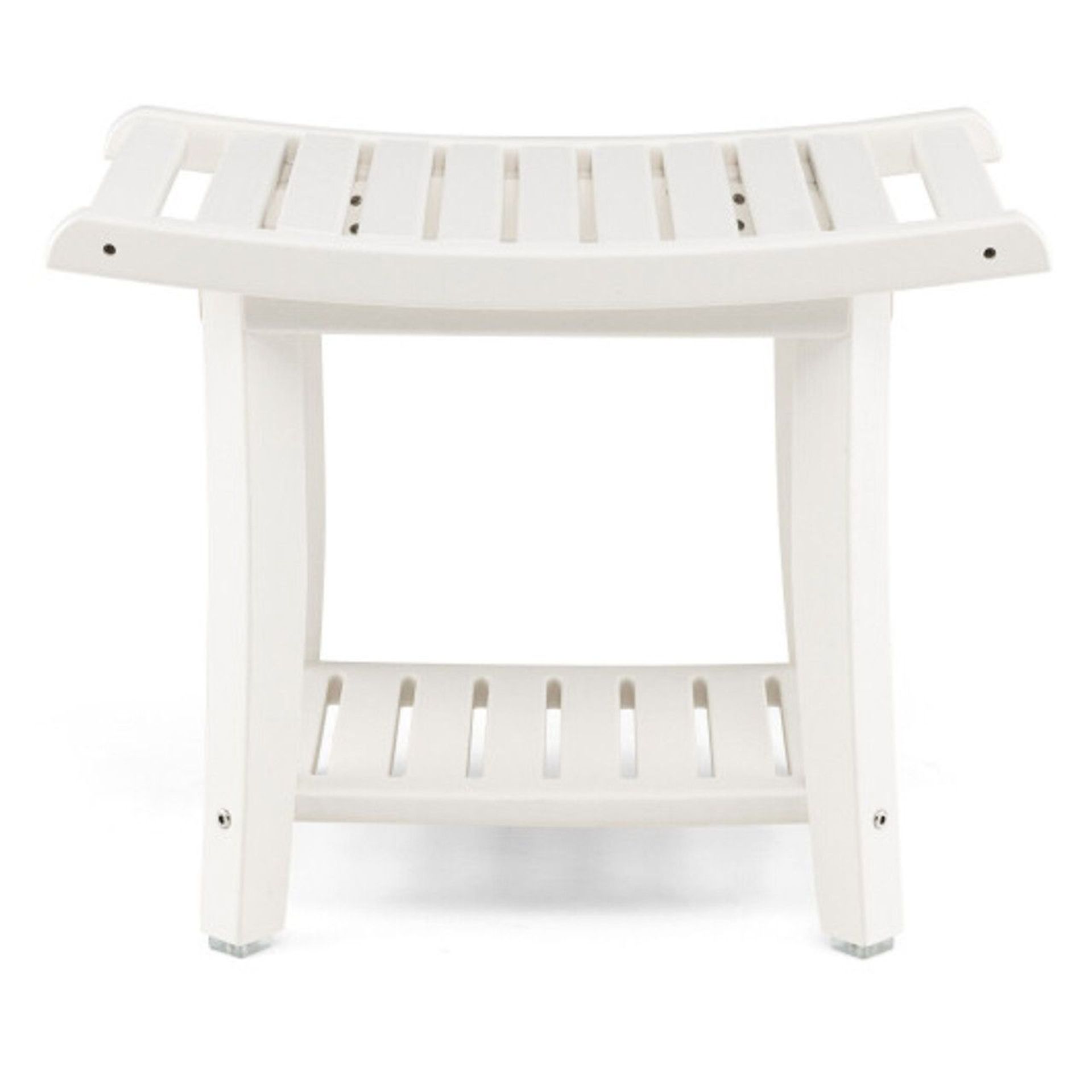 Waterproof Bath Stool With Curved Seat And Storage Shelf-White. - ER53. Made Of Hdpe Material To