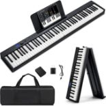 Luxury 88-Key Foldable Digital Piano Keyboard, Full Size Semi-Weighted Keyboards with MIDI, Split