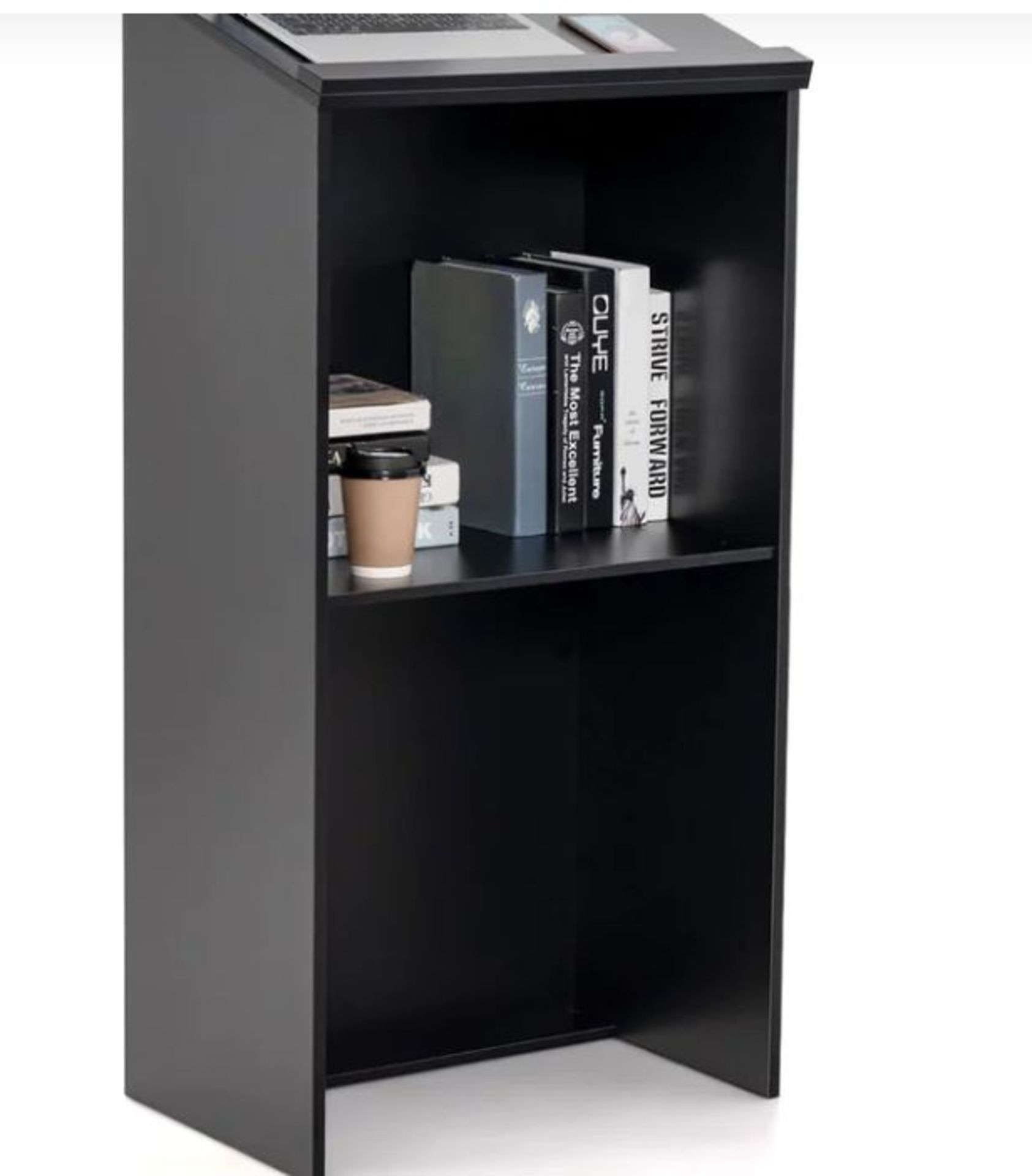 PODIUM STAND HOSTESS STAND FOR SPEAKERS WITH STORAGE SHELF-BLACK. - ER53.