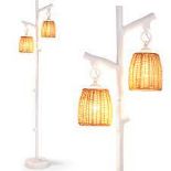 2 Dimmable Light Farmhouse Floor Lamp with Foot Switch with Rattan. - ER53.