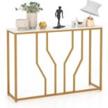 Multigot Console Table, Faux Marble Slim Long Couch Accent Table with Anti-tipping Device, Gold