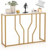 Multigot Console Table, Faux Marble Slim Long Couch Accent Table with Anti-tipping Device, Gold