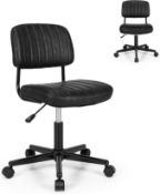 SFAREST Swivel Office Chair, Height Adjustable Mid-Back PU Leather Computer Chair with Wheels,