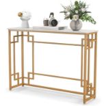 Luxury Console Table Marble Gold, Entrance Table Slim Hall Table with Geometric Metal Frame Coffee