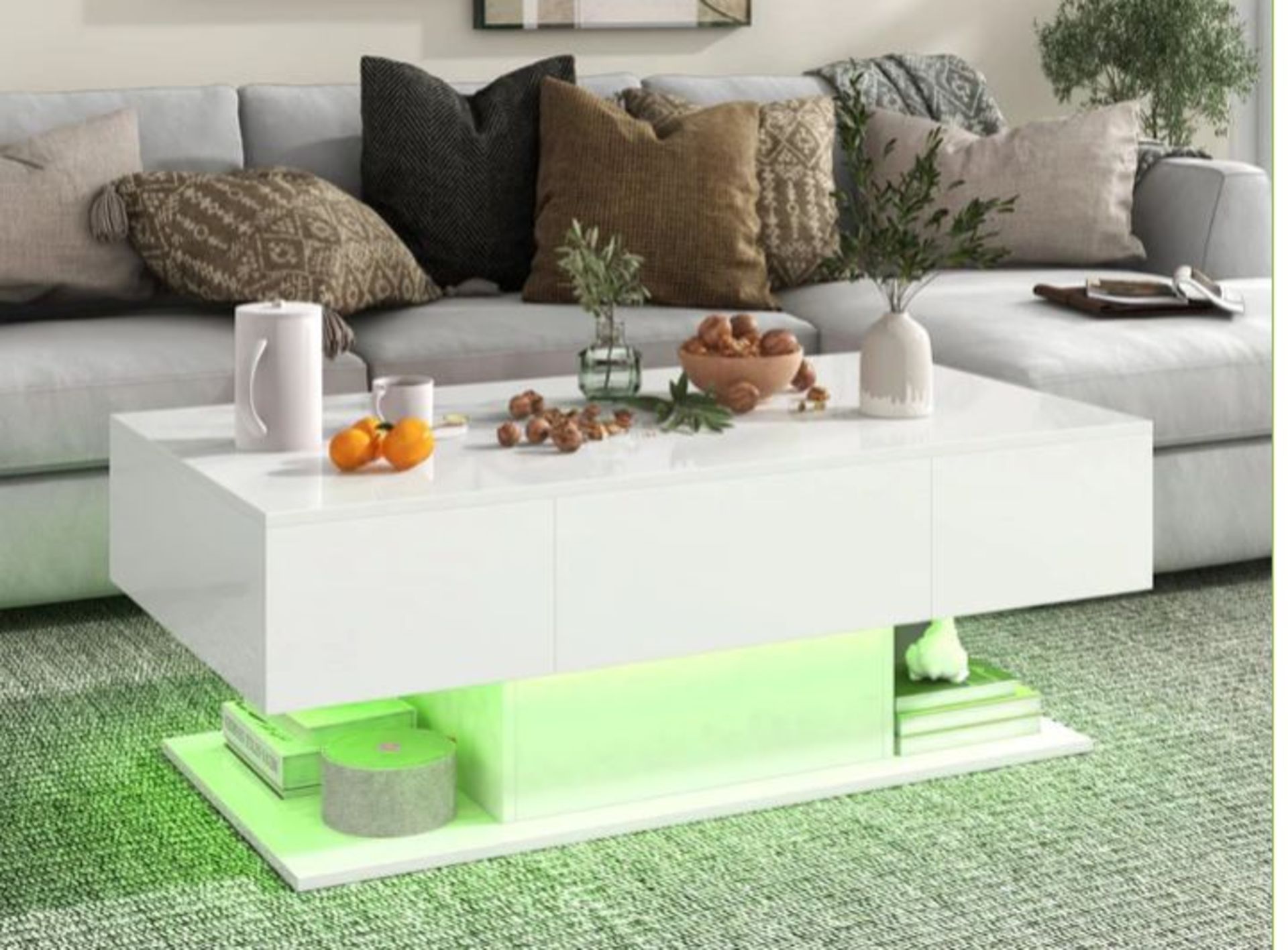 LED COFFEE TABLE WITH 2 DRAWERS AND REMOTE CONTROL-WHITE. - ER53.