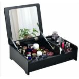 Desktop Makeup Organizer Modern Simple Cosmetic Storage Box w/ Flip-Top Mirror. - ER53.