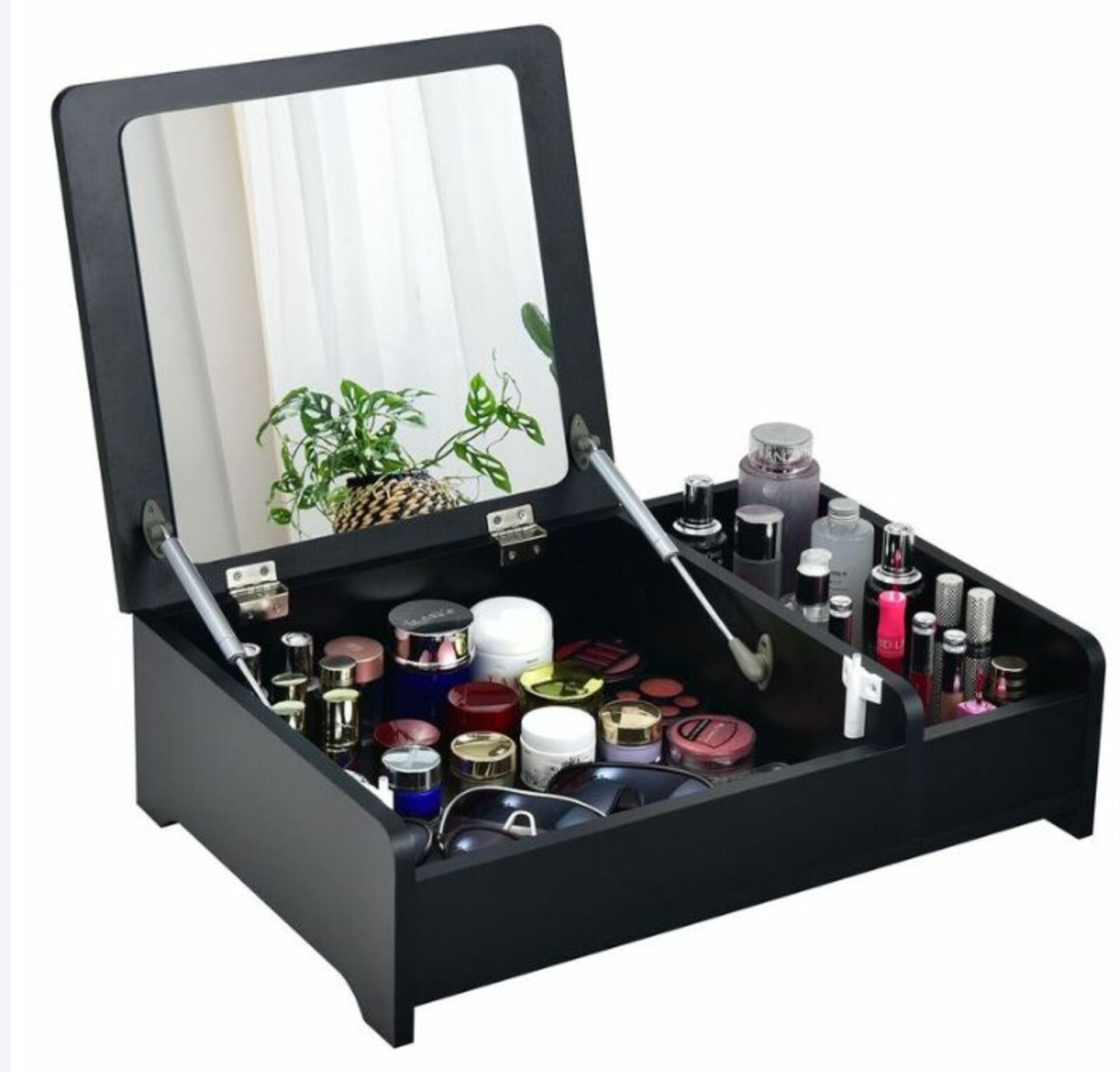 Desktop Makeup Organizer Modern Simple Cosmetic Storage Box w/ Flip-Top Mirror. - ER53.