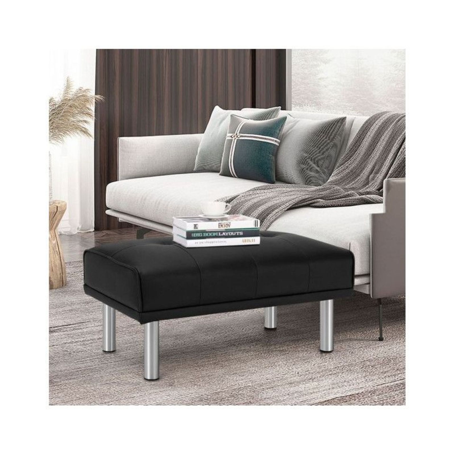 LEATHER TUFTED UPHOLSTERED OTTOMAN BENCH FOR LIVING ROOM ENTRYWAY. - ER53.
