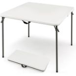 COSTWAY 34"(3ft) Folding Table, Fold in Half Square Tables with Handle, Portable Plastic Dining