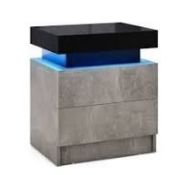 Modern Nightstand Faux Marble End Table with 2 Drawers and LED Light. - ER53. Introducing the modern