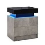 Modern Nightstand Faux Marble End Table with 2 Drawers and LED Light. - ER53. Introducing the modern