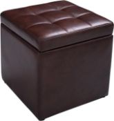 Luxury Faux Leather Ottoman, Pouffe Storage Toy Box with Hinge Top | Padded Foot Stool, Cube Bench