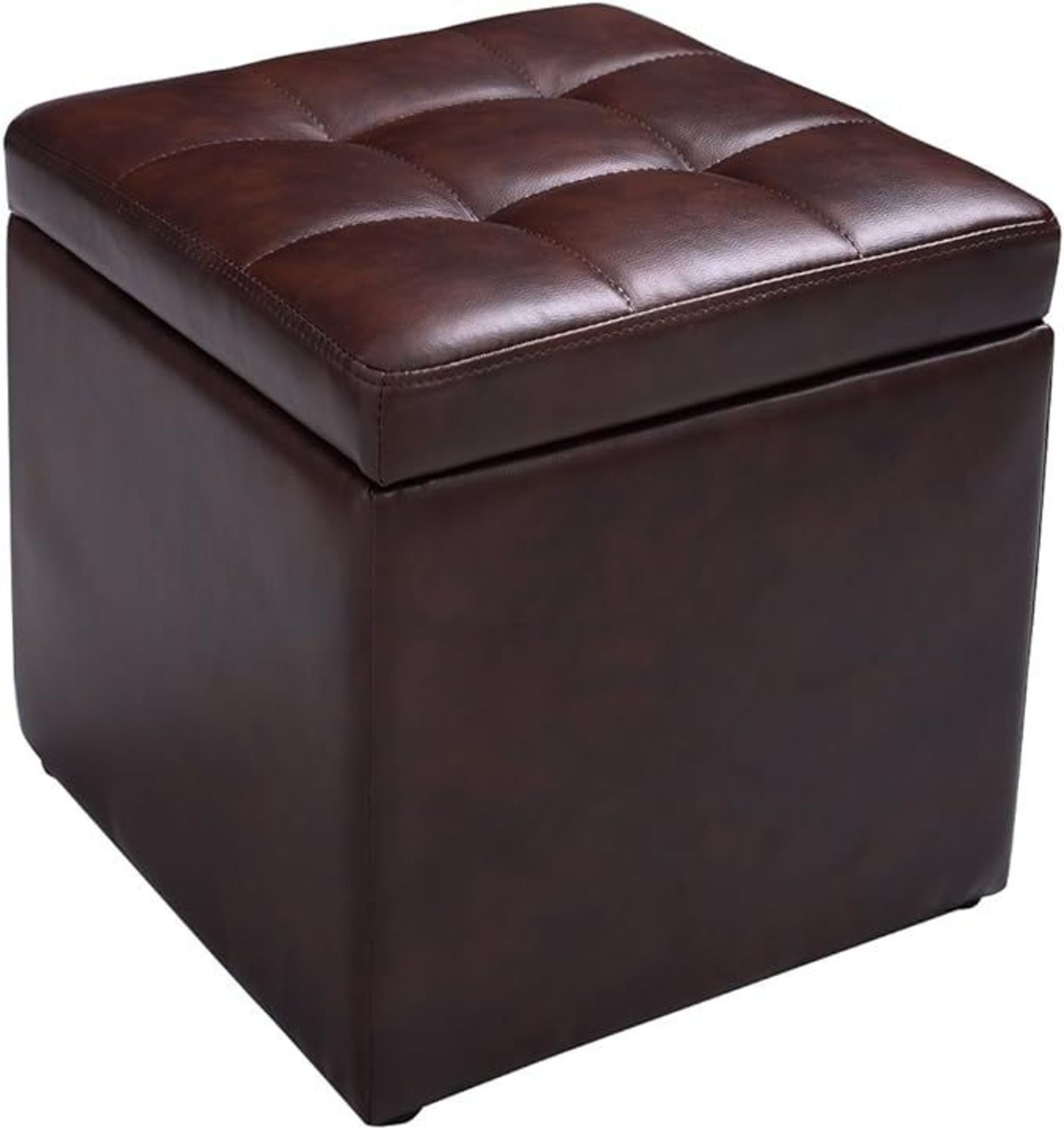 Luxury Faux Leather Ottoman, Pouffe Storage Toy Box with Hinge Top | Padded Foot Stool, Cube Bench