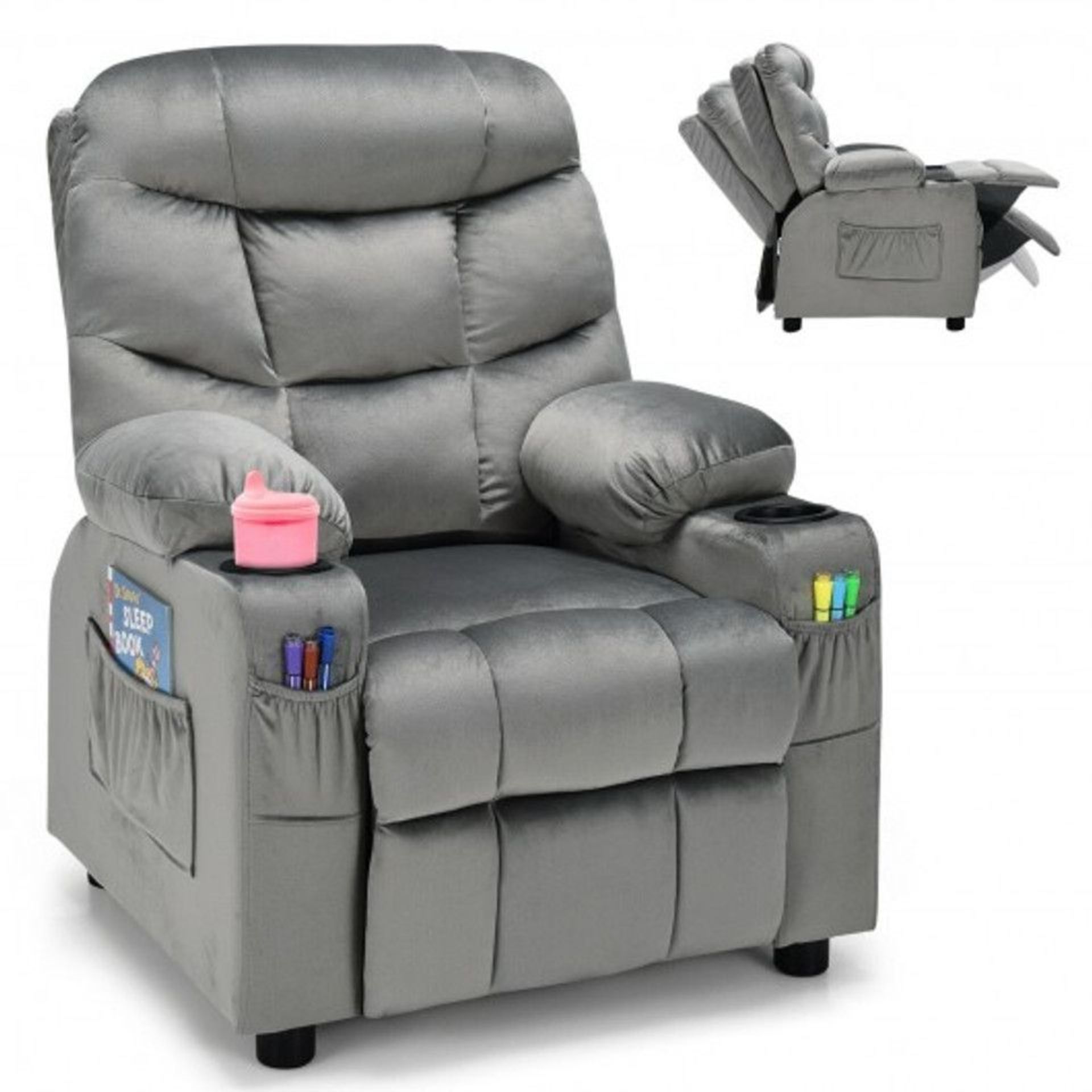 Adjustable Lounge Chair With Footrest And Side Pockets Children. - ER53. The kid's recliner chair
