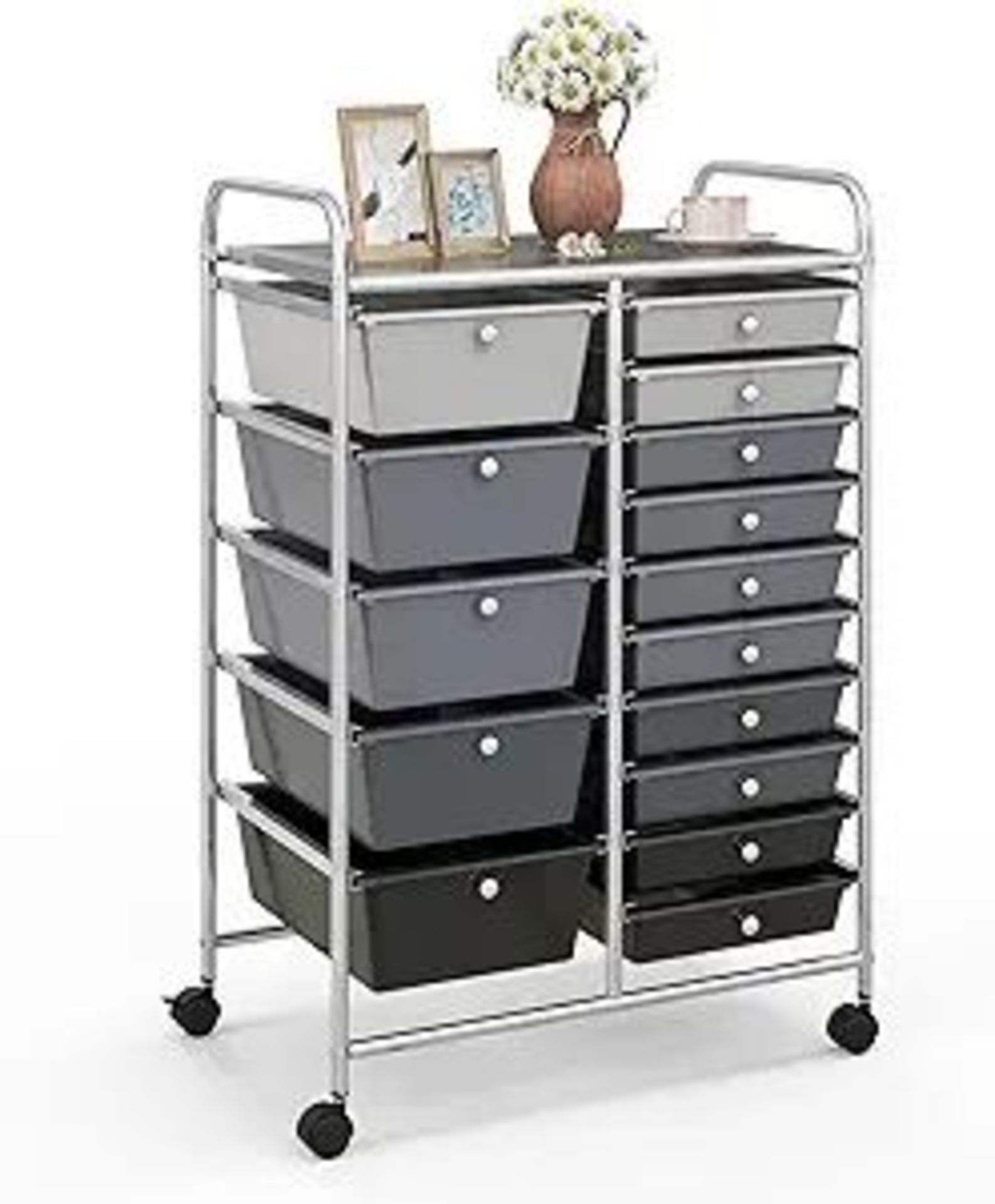 15 Drawer Rolling Storage Cart, Mobile Utility Cart with Lockable Wheels, Drawers, Multipurpose
