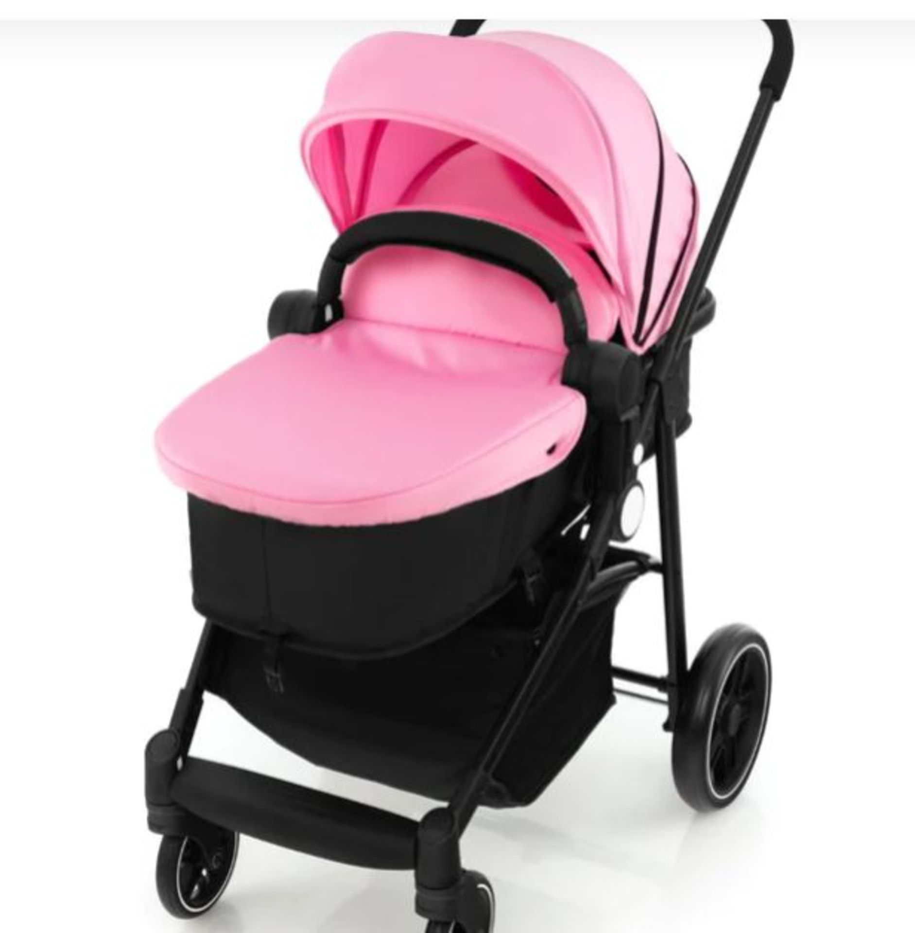 2 IN 1 HIGH LANDSCAPE STROLLER WITH REVERSIBLE SEAT AND ADJUSTABLE BACKREST AND CANOPY-PINK. -