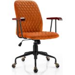 COSTWAY Velvet Office Chair, Ergonomic Swivel Computer Desk Chair with Rubber Wood Armrests,