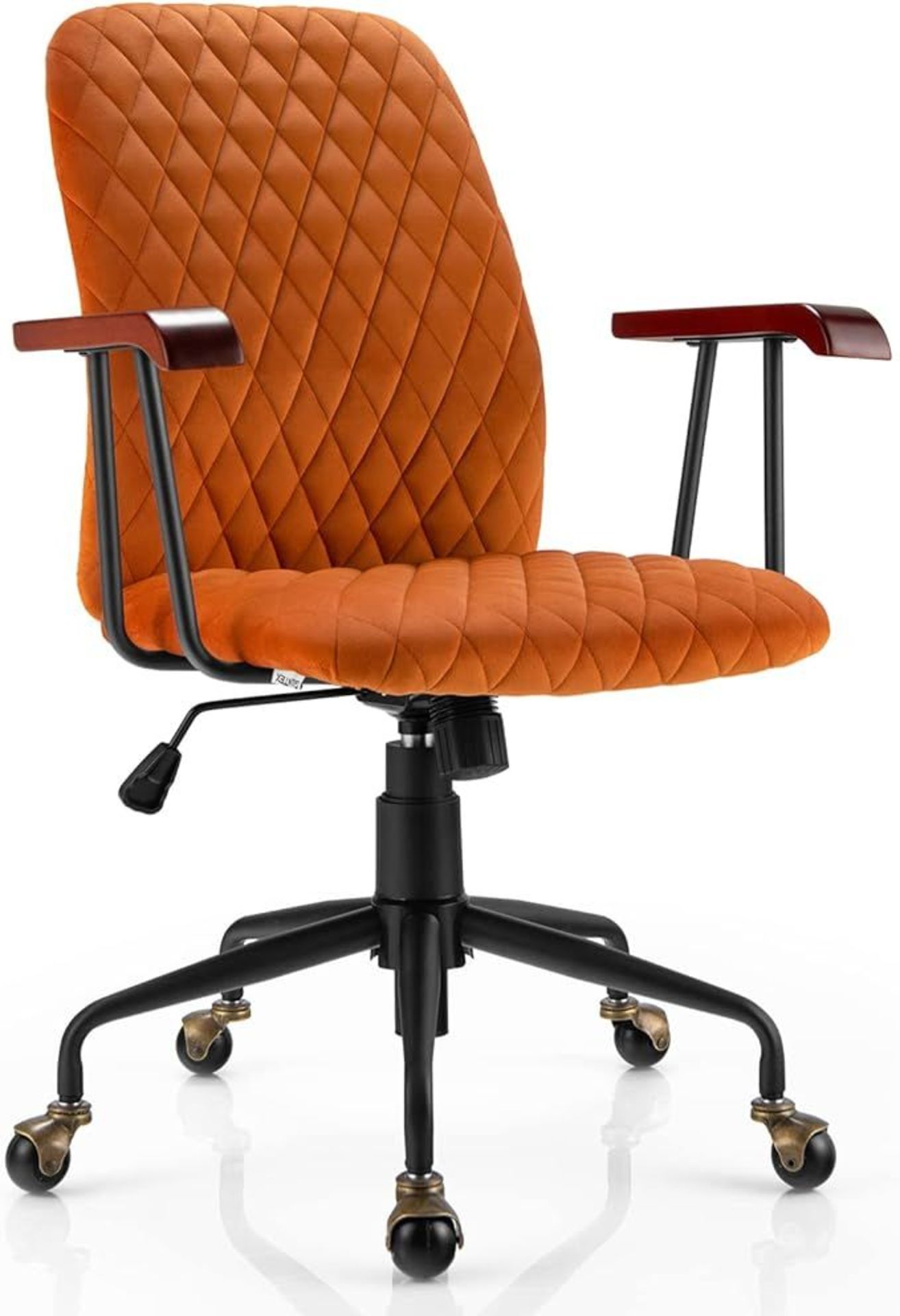 COSTWAY Velvet Office Chair, Ergonomic Swivel Computer Desk Chair with Rubber Wood Armrests,