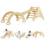 Costway 3-in-1 Kids Climber Set Toddler Wooden Play Arch with Sliding and Climbing Ramp. - ER53.
