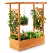Raised Garden Bed With Trellis Or Climbing Plant And Pot Hanging-Natural. - ER53.