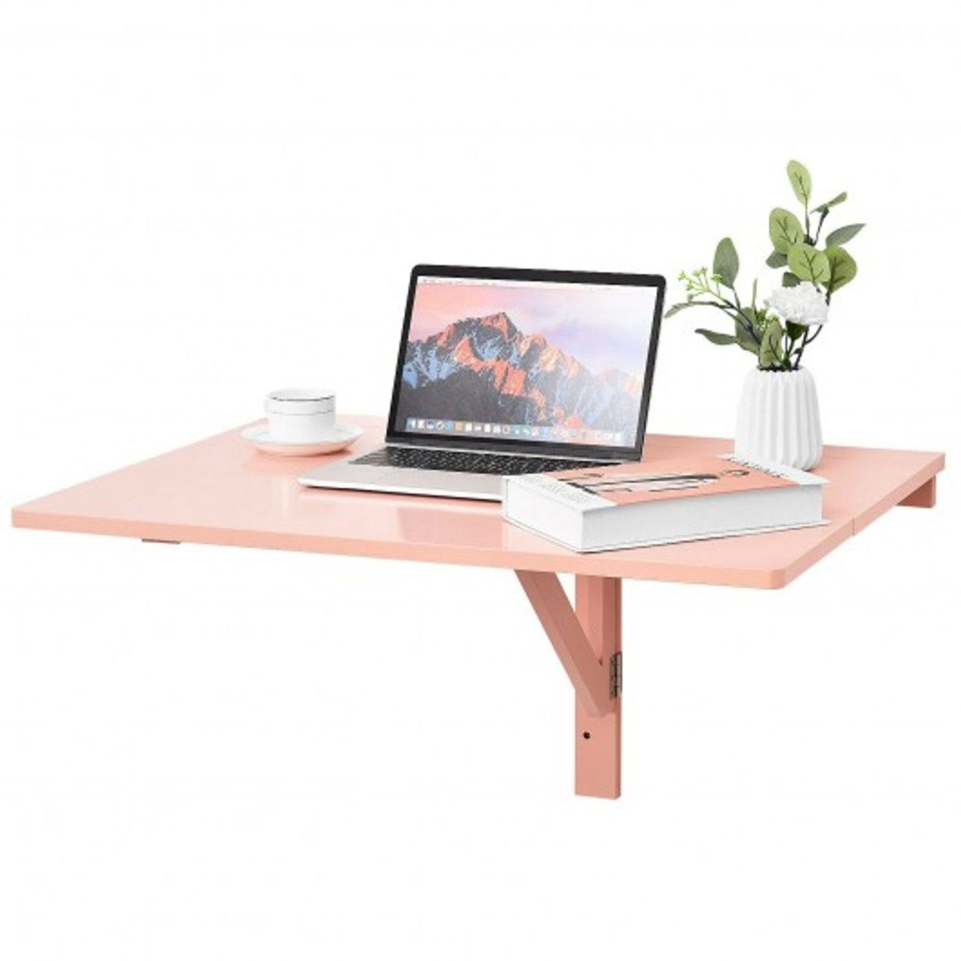 Space Saver Folding Wall-Mounted Drop-Leaf Table-Pink. - ER53.