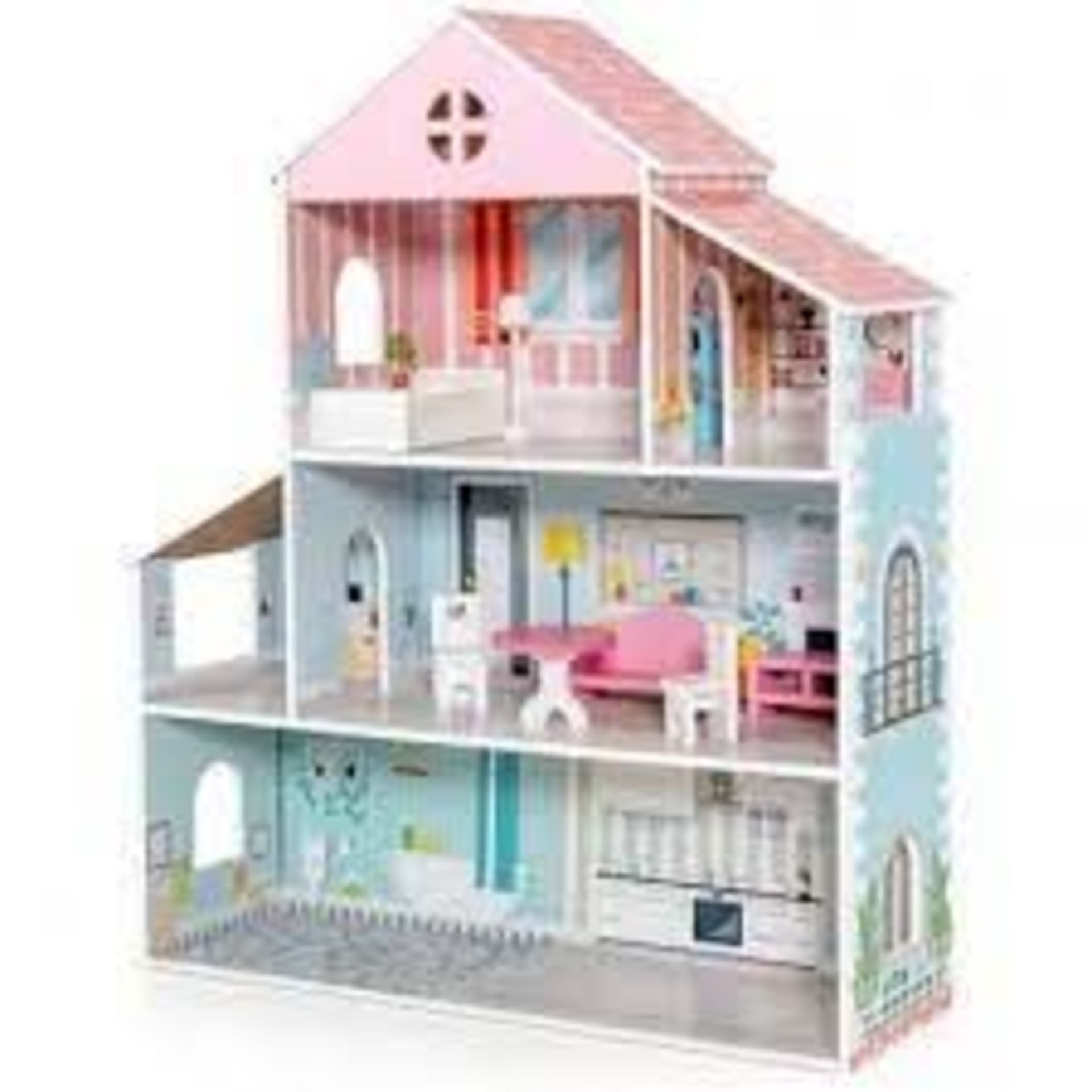 Wooden Dolls House with Furniture Accessories. - ER53. This lifelike dollhouse can bring endless fun