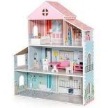 Wooden Dolls House with Furniture Accessories. - ER53. This lifelike dollhouse can bring endless fun