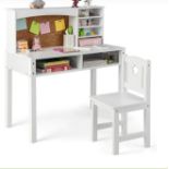 WOODEN KIDS DESK AND CHAIR SET WITH HUTCH FOR STUDYING AND READING-WHITE. - ER53. Give kids a
