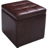 COSTWAY Faux Leather Ottoman, Pouffe Storage Toy Box with Hinge Top | Padded Foot Stool, Cube