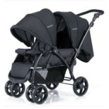 Double Pushchair with Adjustable Backrest and Sunshade-Black. - ER53. With a strong, heavy-duty