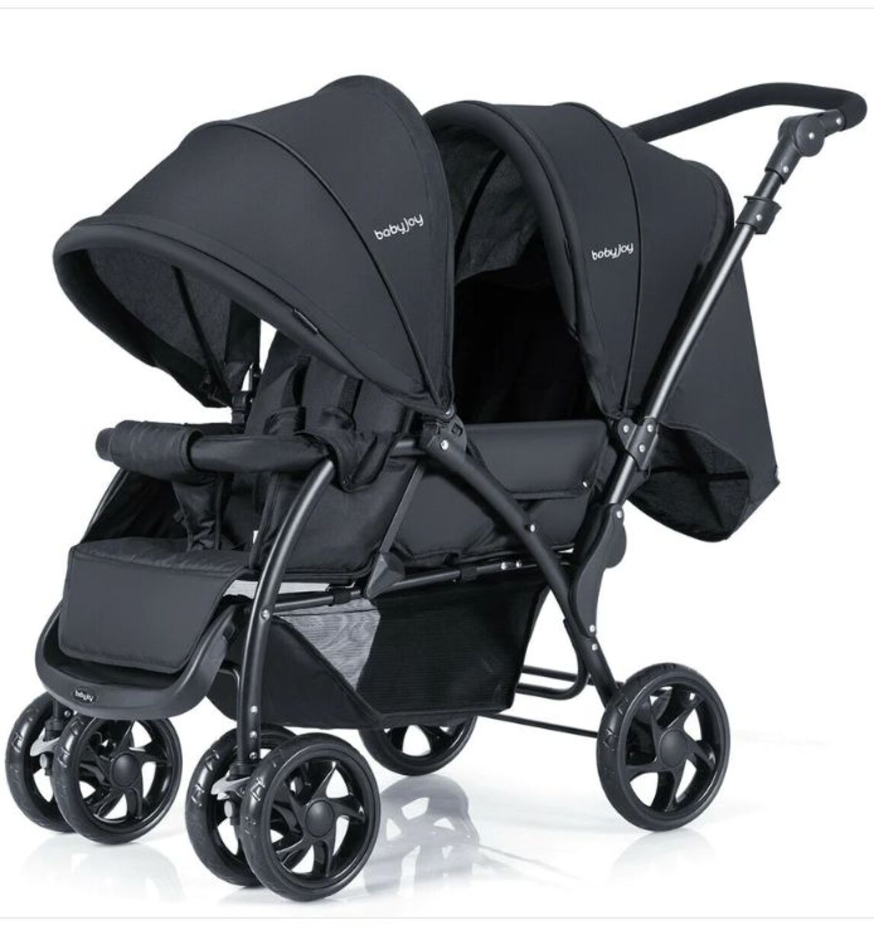 Double Pushchair with Adjustable Backrest and Sunshade-Black. - ER53. With a strong, heavy-duty