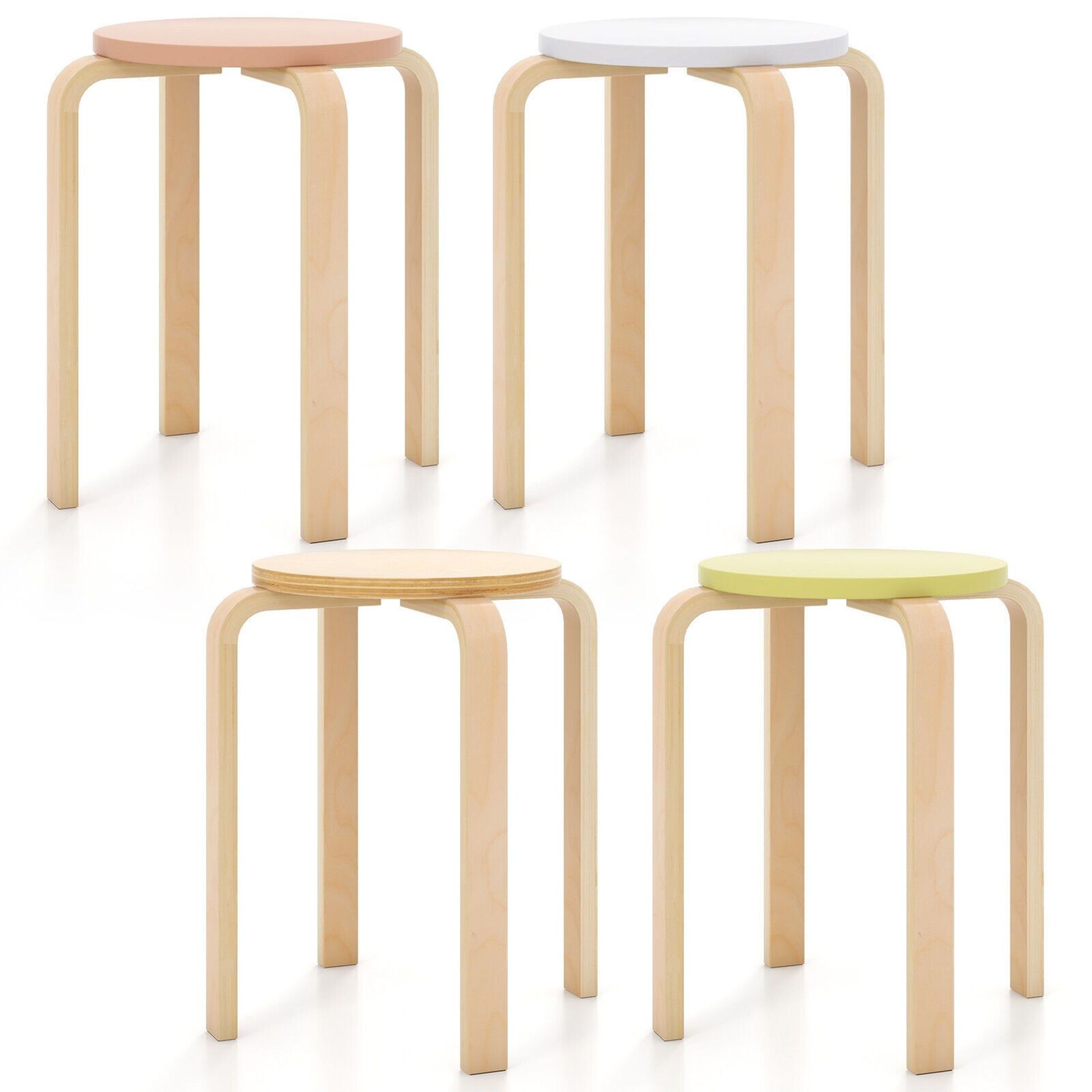 4Pcs Bentwood Stacking Stools Backless Round Stools Colorful Stackable Chairs. - ER53.