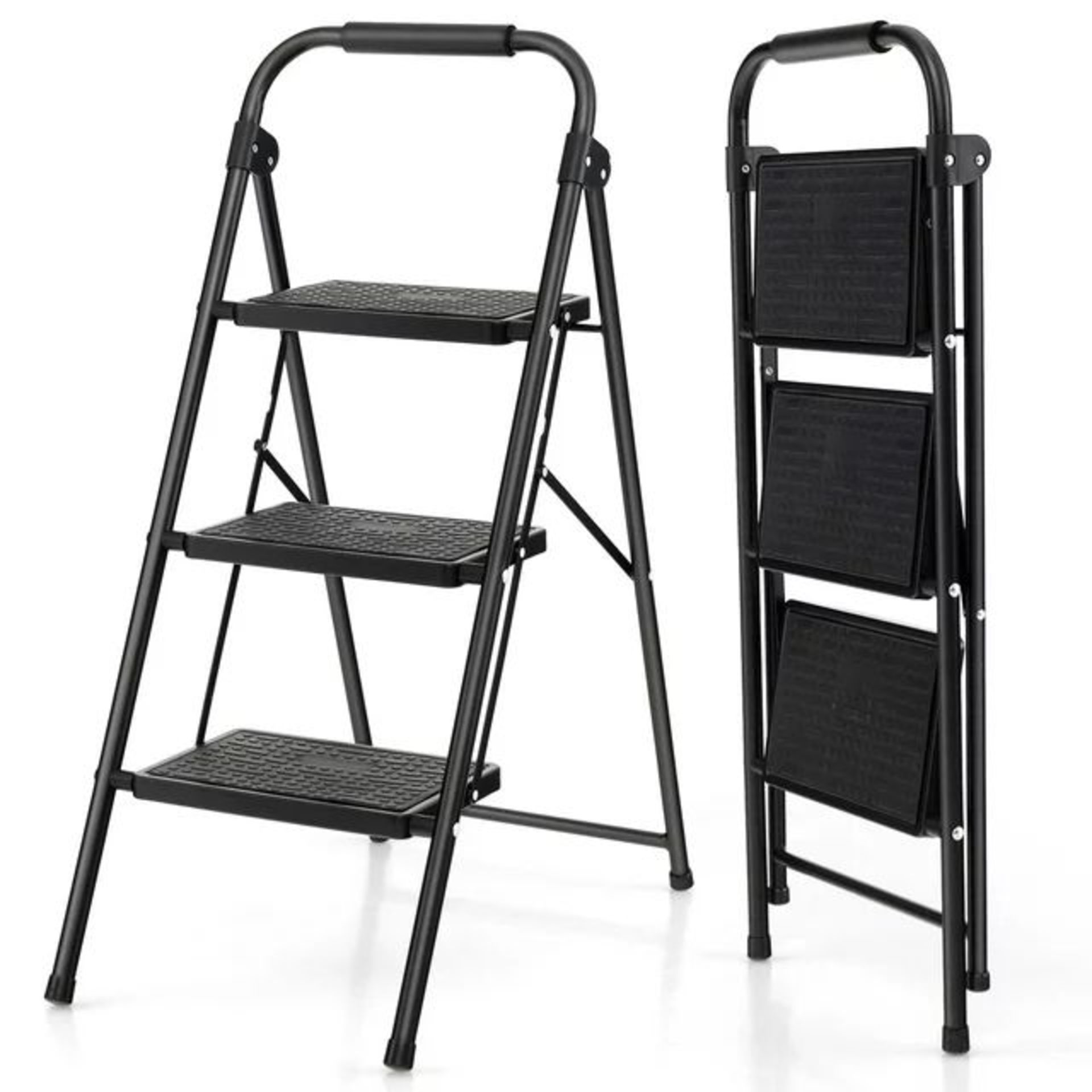 Costway 3 Step Ladder Folding Step Stool 330lbs Capacity w/ Anti-Slip Pedal & Handle. - ER53.