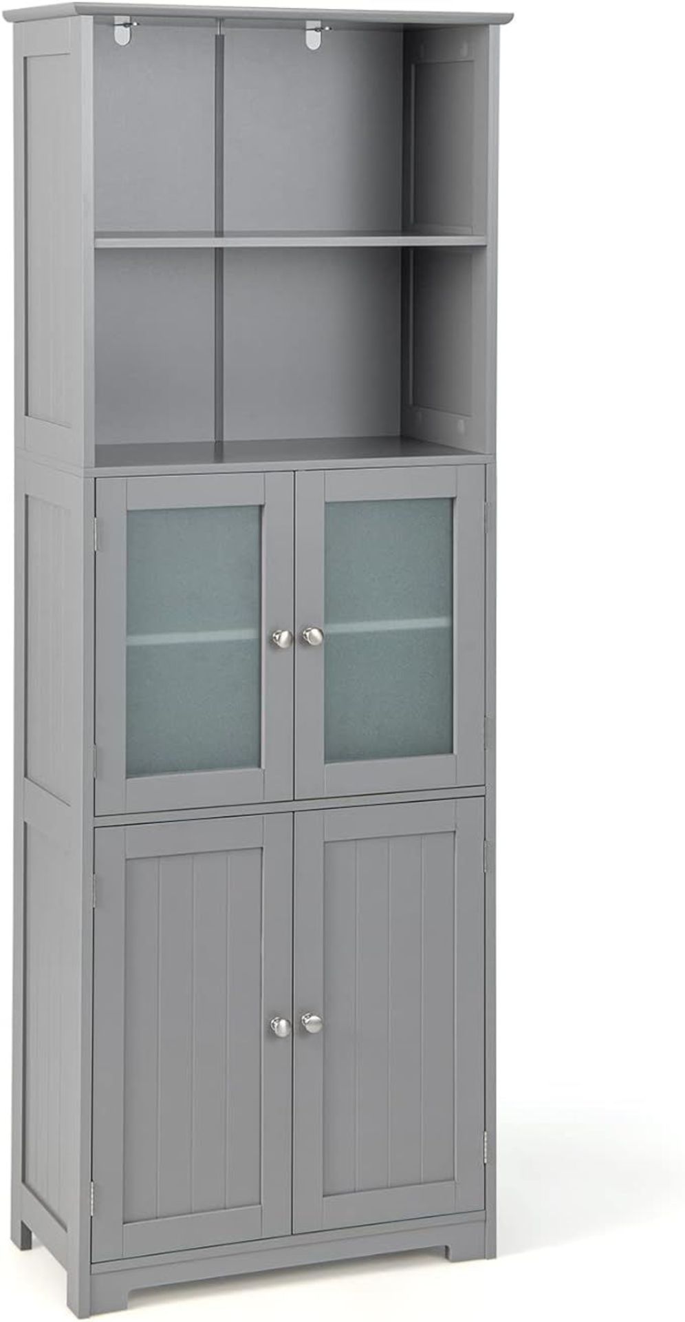 Luxury Bathroom Tall Cabinet, Freestanding Storage Cupboard with Tempered Glass Door and Open/