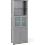 Luxury Bathroom Tall Cabinet, Freestanding Storage Cupboard with Tempered Glass Door and Open/