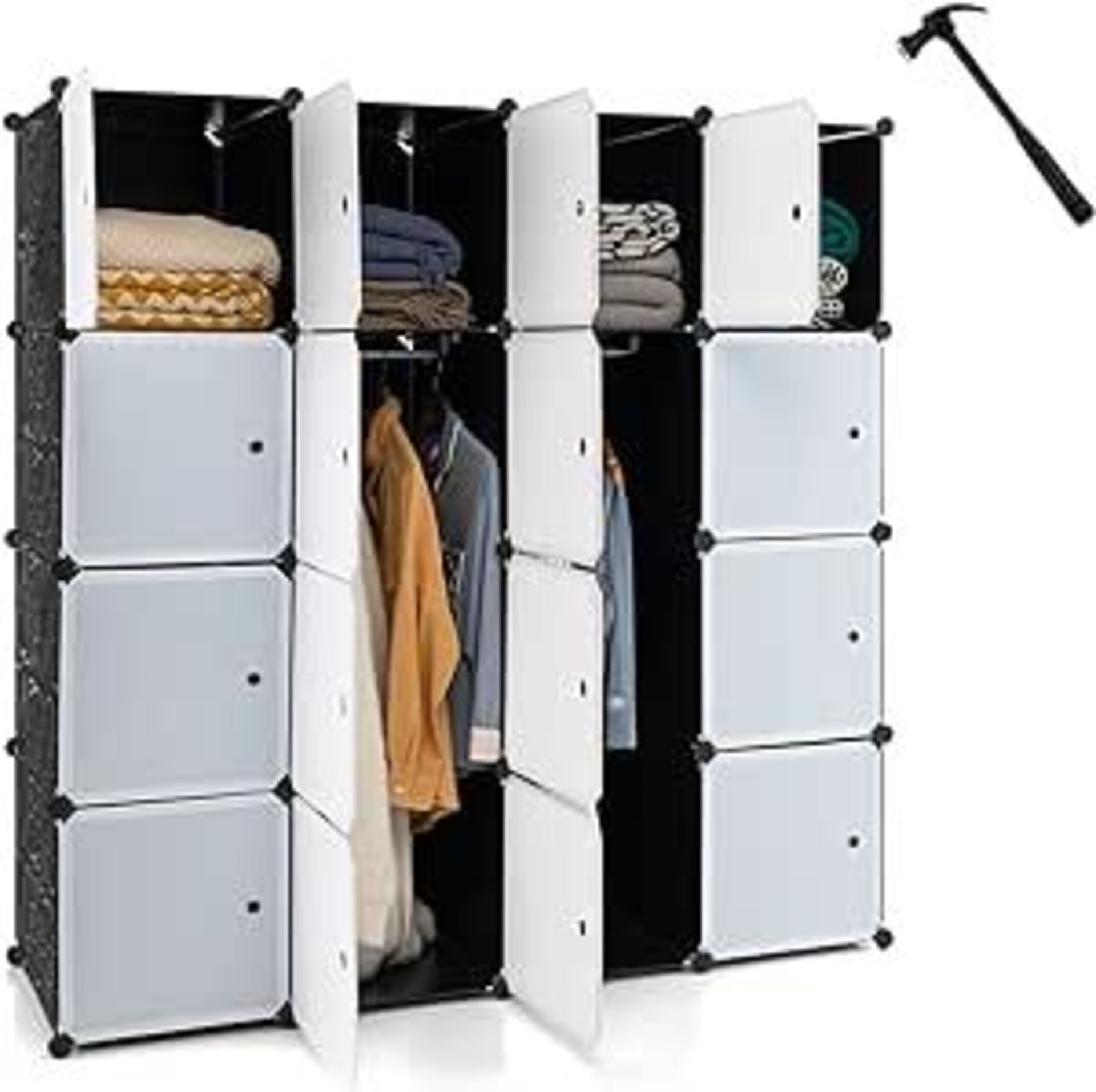 COSTWAY Portable Wardrobe, 16 Cube Closet DIY Interlocking Combination Armoire with 2 Clothes