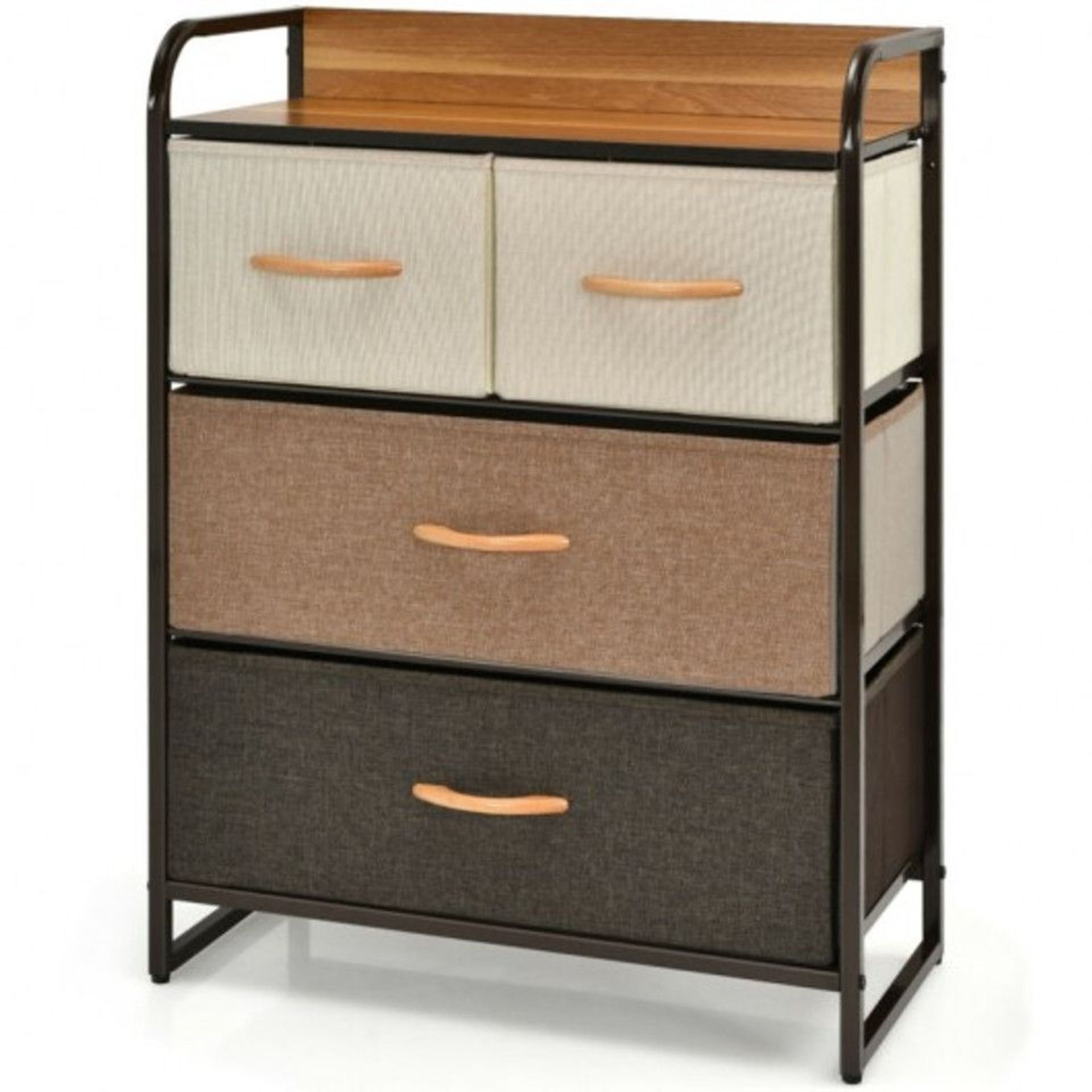 4-Drawer Tower Steel Frame Wooden Top Dresser Storage With 3-Tier Organizer HW65416. - ER53.