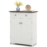 Bathroom Storage Cabinet, Wooden Freestanding Floor Cabinet with 2 Drawers, 2 Doors, 3-Level