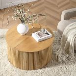 Maru Oak Round Coffee Table with Storage, Oak. - ER30. RRP £349.99. Featuring fluted base made