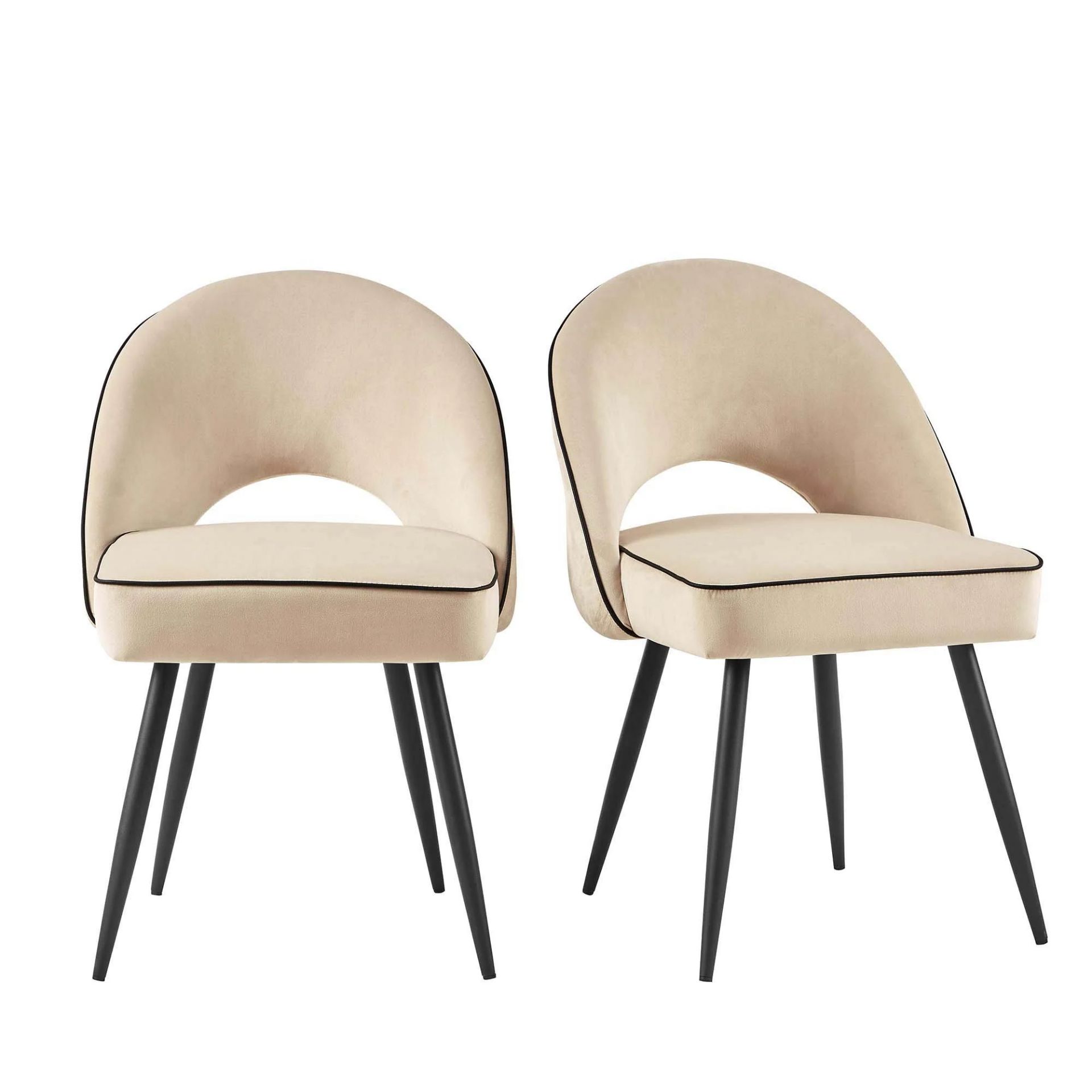 Oakley Set of 2 Champagne Velvet Upholstered Dining Chairs with Contrast Piping. - ER30. RRP £249. - Bild 2 aus 2