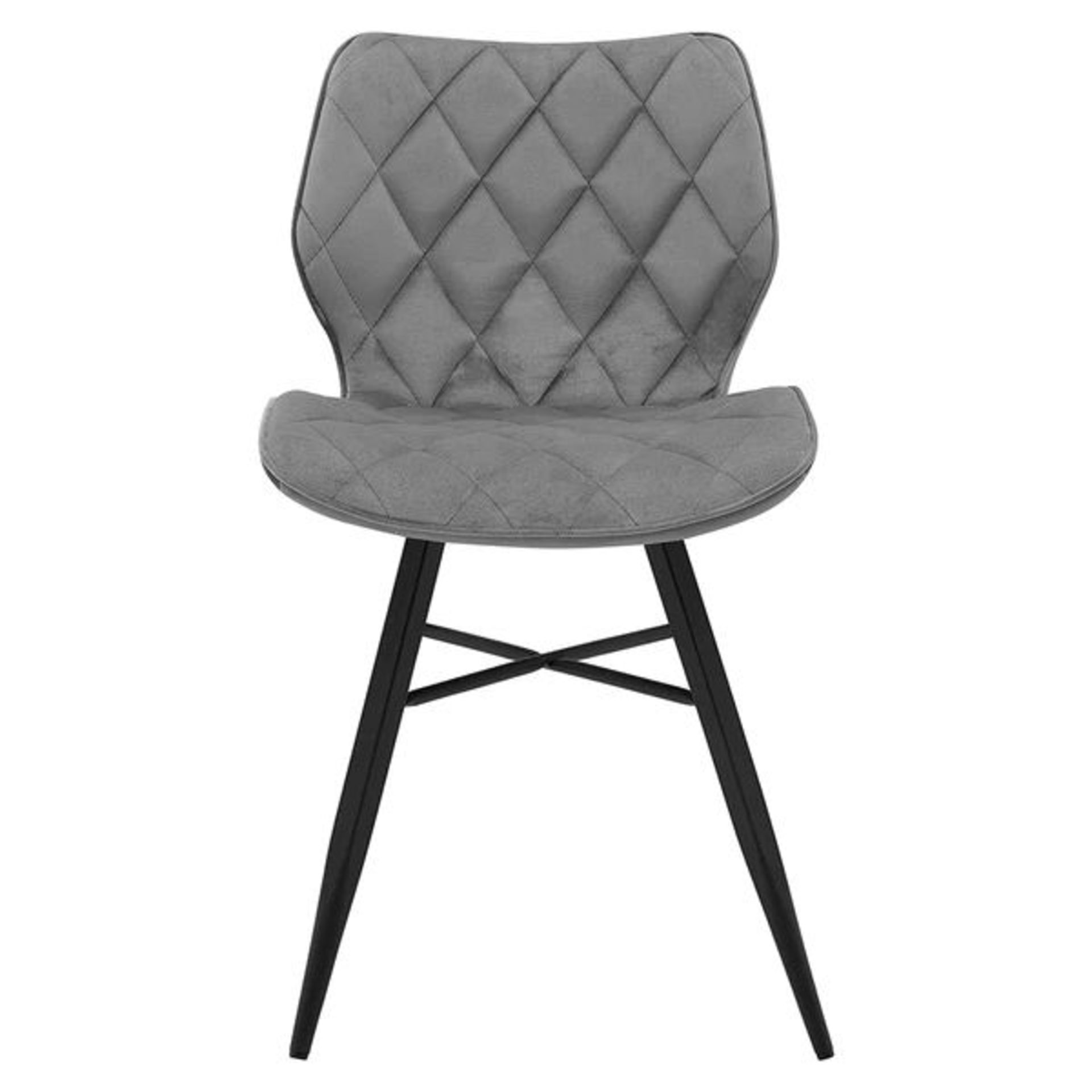 Set of 2 Ampney Diamond Stitch Light Grey Velvet Dining Chair Set of 2 with Metal Legs. - ER30. - Image 2 of 2