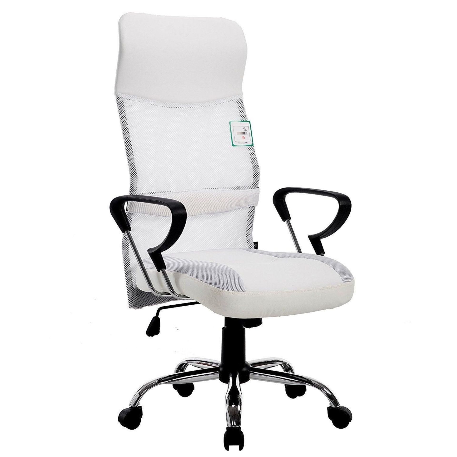 Sleek Design High Back Mesh Fabric Swivel Office Chair with Chrome Base, MO57 White. -ER30.